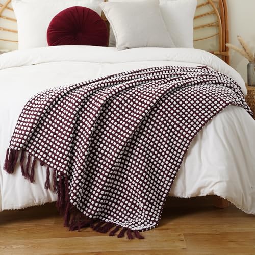 Battilo Red Textured Dot Throw Blanket 50x60 Inches - Ultra-Soft & Cozy