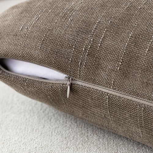 Foindtower 20x20 Faux Linen Chenille Throw Pillow Covers - Set of 2, Taupe