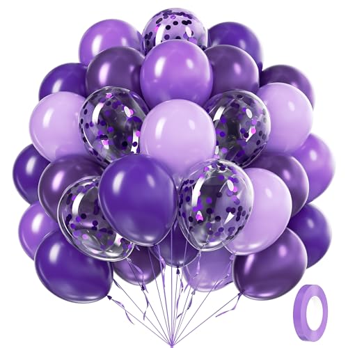 60pcs Purple Balloon Arch Kit with Metallic and Confetti Balloons for Party