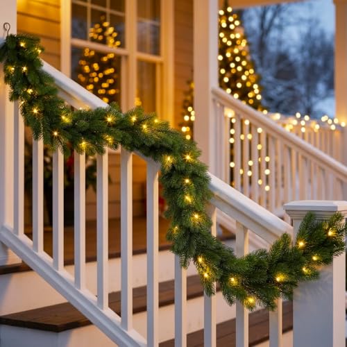 6FT Prelit Norfolk Pine Garland - Artificial Christmas Wreath with LED Lights, Lush Realistic Foliage, Indoor Outdoor Decor