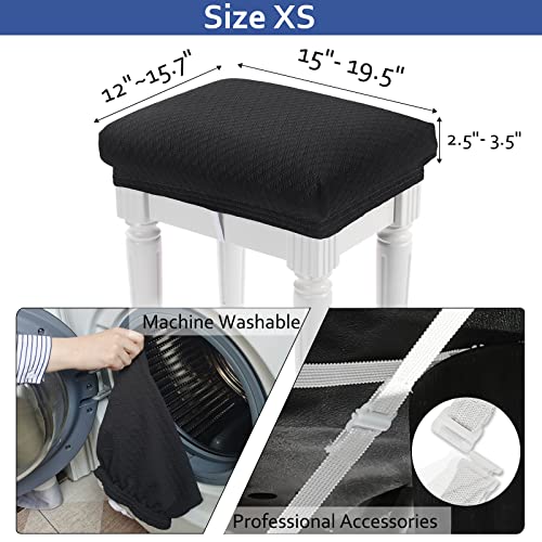 Stretch Jacquard Vanity Bench Stool Cover - XS Black