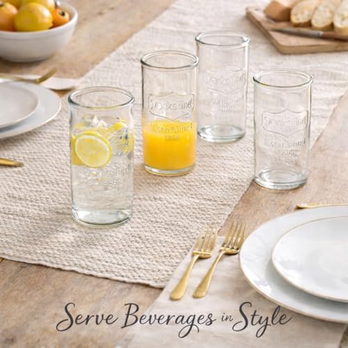 16 oz Mason Jar Drinking Glasses - Set of 6 Vintage Glass Tumblers