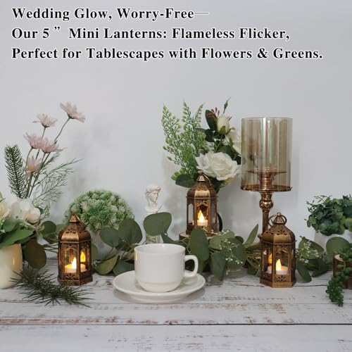 Mini LED Lanterns - 8 Pcs Vintage Brown Hanging Candle Lights