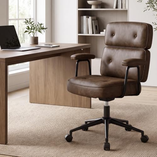 Ergonomic PU Leather Office Desk Chair with Lumbar Support and Swivel