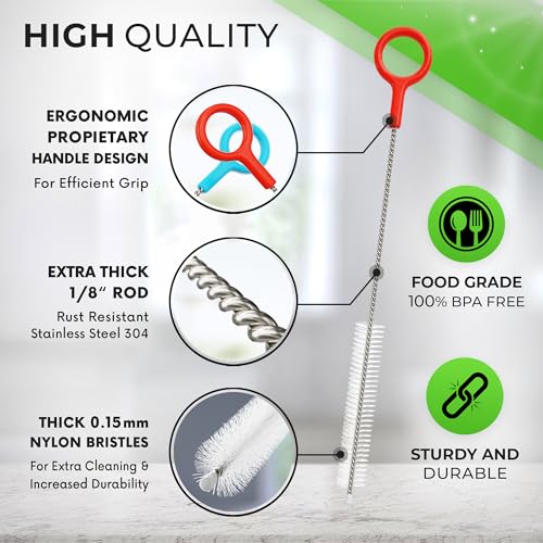 Extra Long Straw Cleaning Brush Set of 4 - Heavy Duty Bottle Cleaner