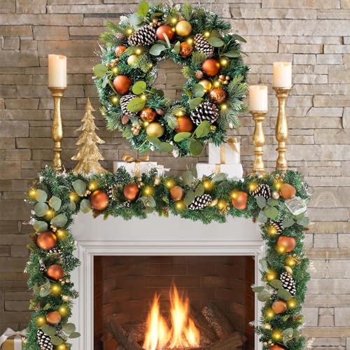 WANNA-CUL Pre-Lit 6ft Copper Gold Christmas Garland with 30 LED Lights - Variation 07