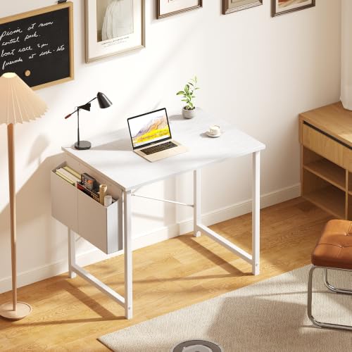 Small 31-Inch Computer Desk with Storage Bag for Home Office, White