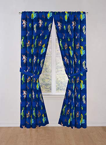Kids Character Window Drapes 84-Inch Curtain Set with Tiebacks, Blue