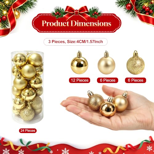 AERORIBOW Gold Christmas Ornament Balls 4cm - Set of 24 Holiday Tree Decor
