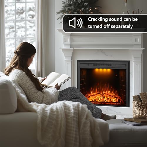 36-Inch Electric Fireplace Wall Insert with Remote Control and Crackling Sound