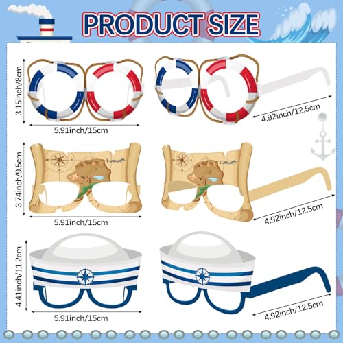 32-Piece Nautical Party Photo Booth Props Paper Eyeglasses Set