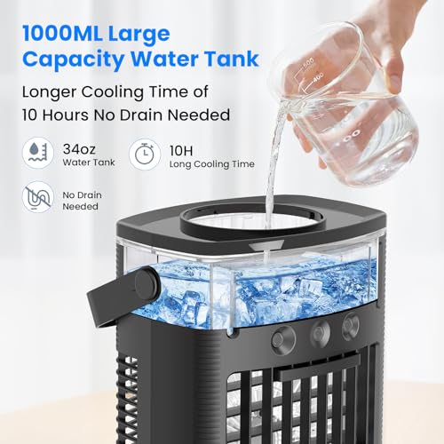 Portable Air Conditioner Fan with Remote, 1000ml Mini Evaporative Cooler