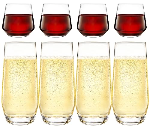Kitchen Lux 8-Piece Glasses Set - 4 Highball & 4 Rocks Drinkware
