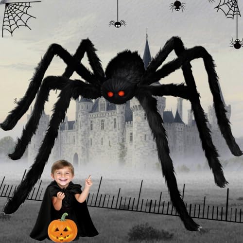 6.6 Ft Giant Halloween Spider Decoration - Poseable Furry Fake Spider