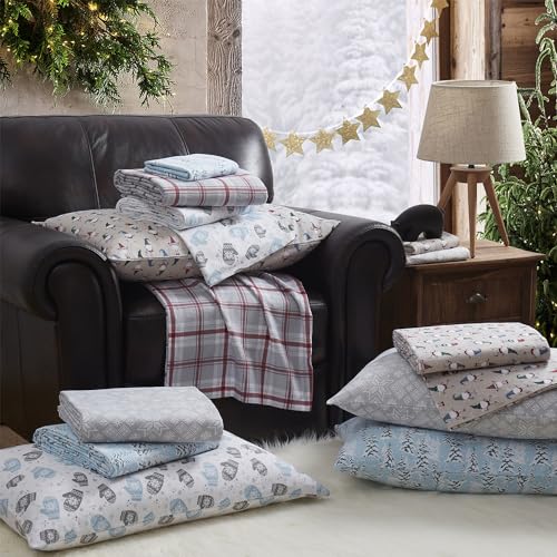 BEARPAW Blue Winter King Size Flannel Bed Sheet Set - Cozy & Breathable