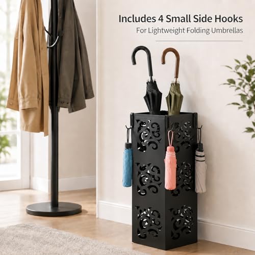Metal Umbrella Holder Stand for Entryway, Square Hollow Design Rack