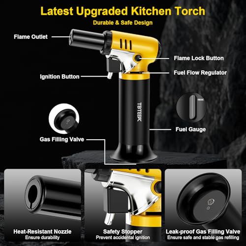 Refillable Butane Kitchen Torch with Fuel Gauge - Adjustable 2500°F Flame