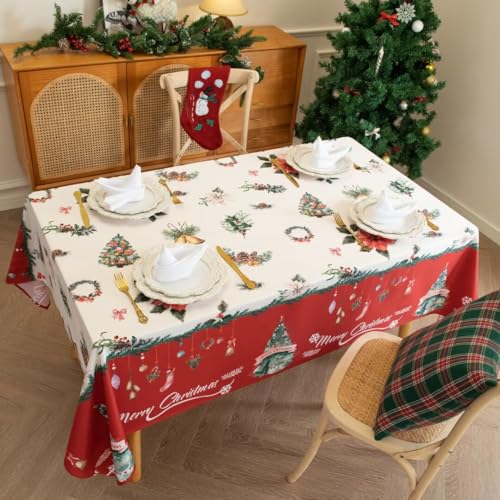 Xmas Tree/Red 60x84 Inches Waterproof Rectangle Christmas Tablecloth - Karseteli