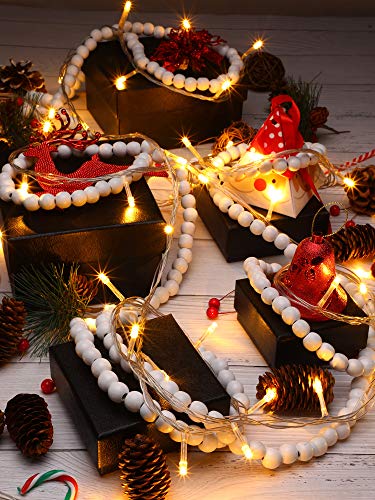 Hicarer 12ft White Wooden Bead Garland for Christmas Tree & Holiday Decor
