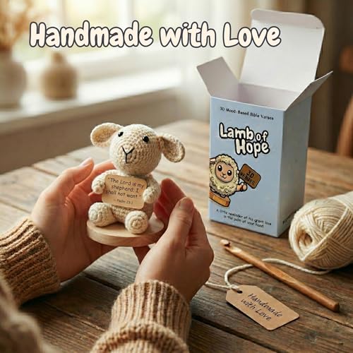Crochet Lamb Bible Verse Card Holder with 30 Scripture Prayer Cards