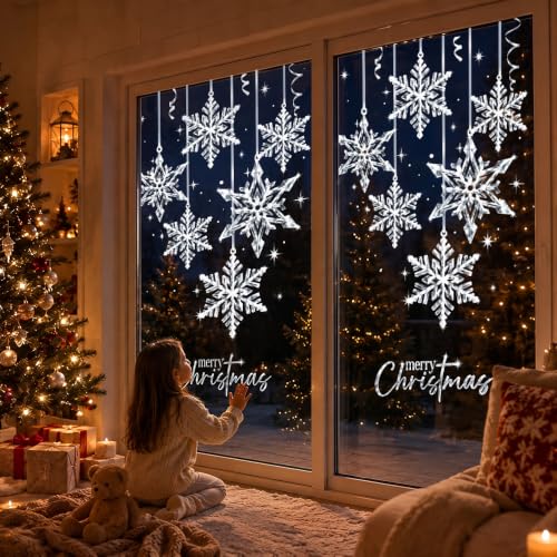 Heirloom Haven Silvery Snowflake 4Pcs Window Decals - Static Cling
