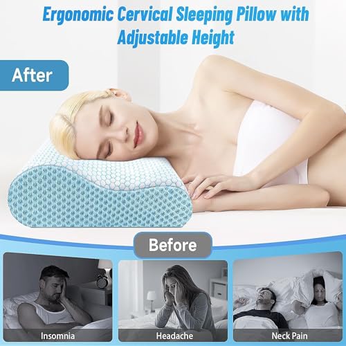 Ergonomic Memory Foam Neck Pillow for Pain Relief, Blue