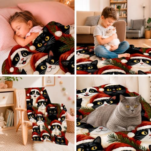 Nexlyth Christmas Cat Throw Blanket 50"x40" Super Soft Fleece Cozy Plush