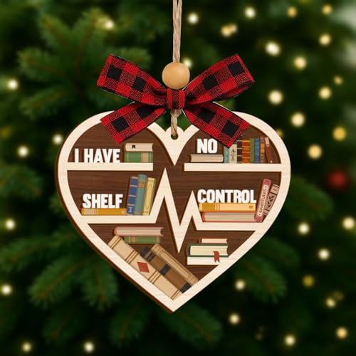Musemory Book Lover Christmas Ornament - Bookish Heart Decoration - Funny Bookworm Gift - Variation: Book