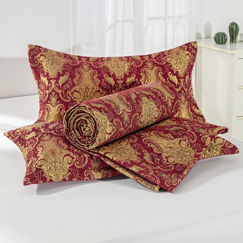 Loom and Mill King Damask Quilt Set - Classic Red Bedding, 3-Piece