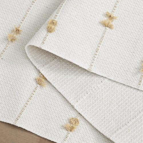 Artoid Mode Taupe Beige 12x90 Inch Cotton Table Runner - Boho Farmhouse Fall Kitchen Decor