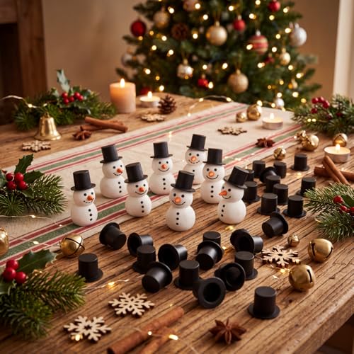 Blulu 50 Pcs Mini Top Hats - Black Top Hats for Snowman Crafts