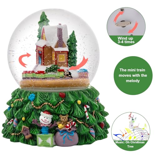 Revolving Christmas Snow Globe with Color-Changing LEDs & Music Box