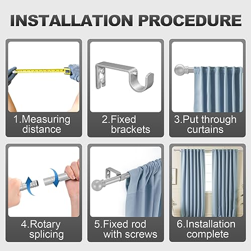 Adjustable Silver Curtain Rod, 32 to 48 Inch Stainless Steel Drapery Rod