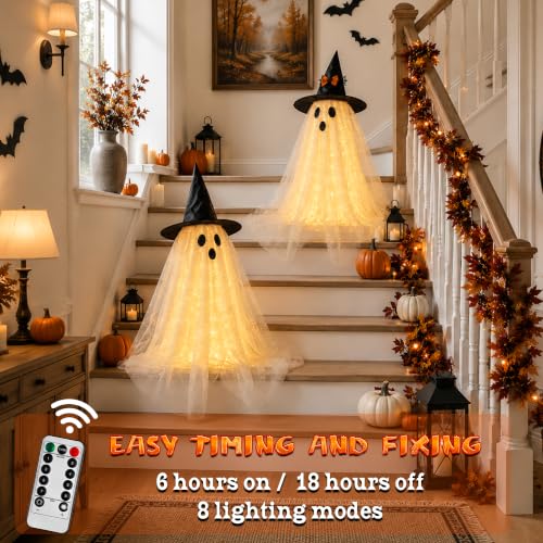 AYGXU 2Pcs Lighted Halloween Ghost Decorations with Remote String Lights