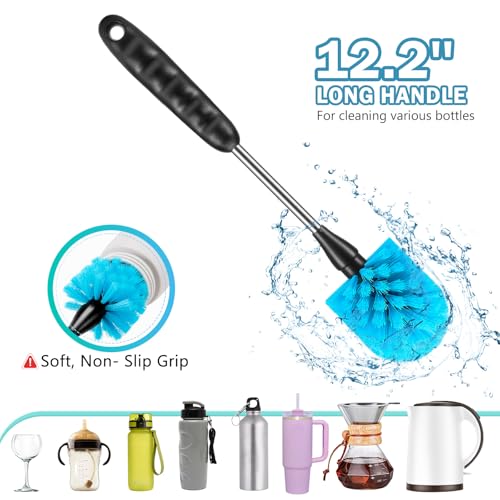 3-in-1 Long Handled Bottle Brush Set - 12.2 Inch Straw & Cup Cleaner (Blue)