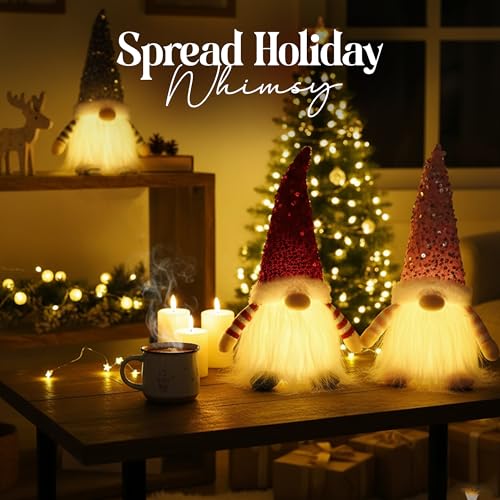 3-Pack Lighted Christmas Gnomes Plush Decor - 12" LED Scandinavian Santa