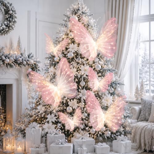 VIHOSE 6-Pack 19.7" x 11.8" Large 3D LED Butterfly Decorations - Gradient Pink