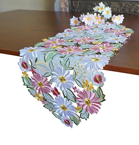 Spring Floral Embroidered Table Runner 13x34 Inches for Easter & Home Decor