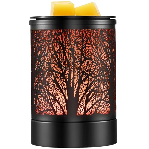 Metal Wax Melt Warmer with 7-Color LED Light, Black Forest Design