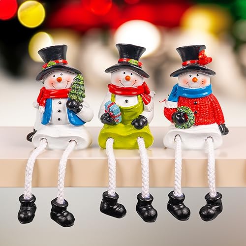 Dazzle Bright Christmas Snowman Figurines Set of 3 with Dangling Legs Indoor Holiday Decor
