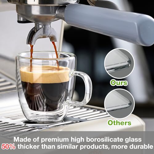 Mfacoy Double Wall Glass Espresso Cups Set of 2 - 5.4 oz Coffee Shots with Handle