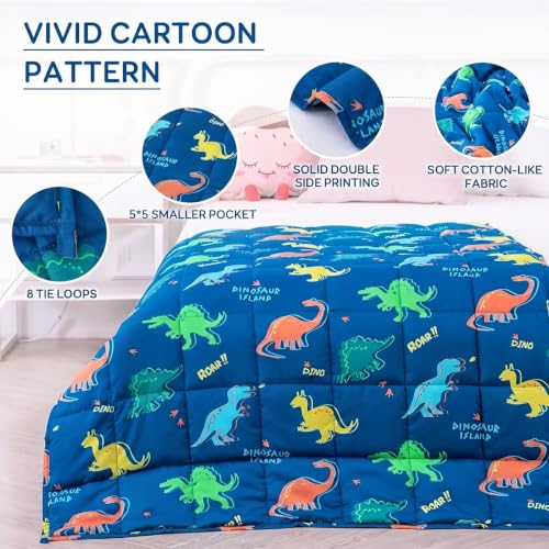 Kivik Kids Weighted Blanket 3lbs (36"x48") - Soft Blue Dinosaur Print