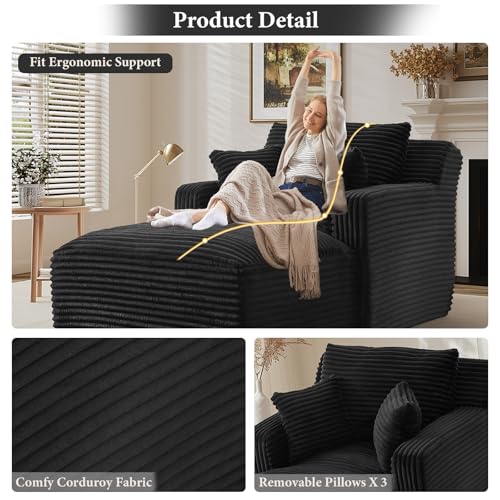Oversized Corduroy Chaise Lounge Chair, 65-inch Deep Seat Indoor Sofa