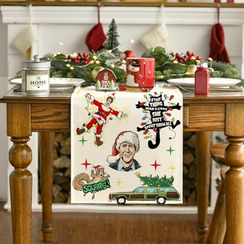 Yarcooly Christmas Table Runner 13 x 60 in - White, Xmas Home Decor