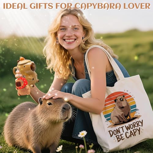 Capybara Lover Gift Set - 10 Pieces: Capybara Themed Cup, Tote Bag, Makeup Bag, Socks, Hairband, Sticky Notes, Earrings & Greeting Card