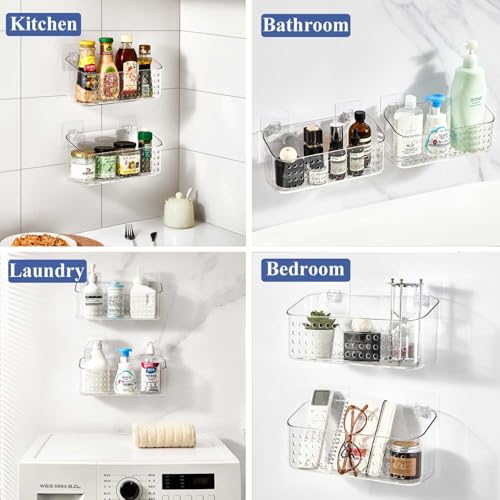 Clear Bath Toy Storage Organizer 2 Pack - No-Drill Adhesive Shower Caddy