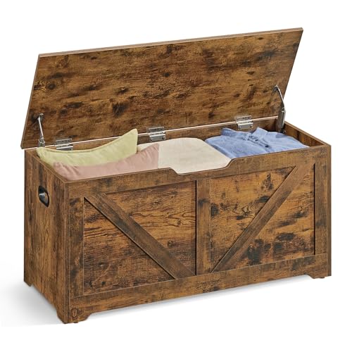Rustic Wood Storage Chest with Safety Hinges - Large Entryway Bench