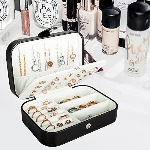 Small Travel Jewelry Organizer Box, Portable PU Leather Case for Jewelry
