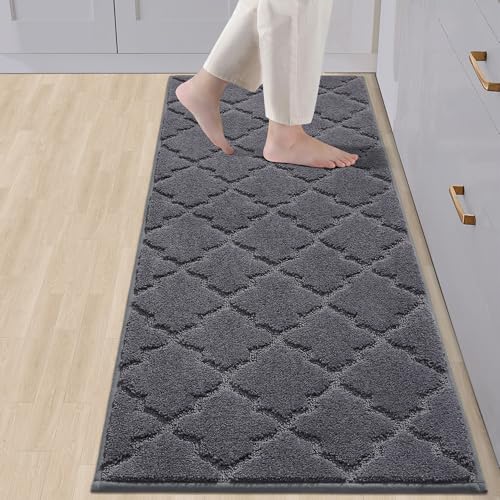 Soft Kitchen Runner Rug, 20" x 59" Non-Slip Washable Floor Mat, Dark Grey