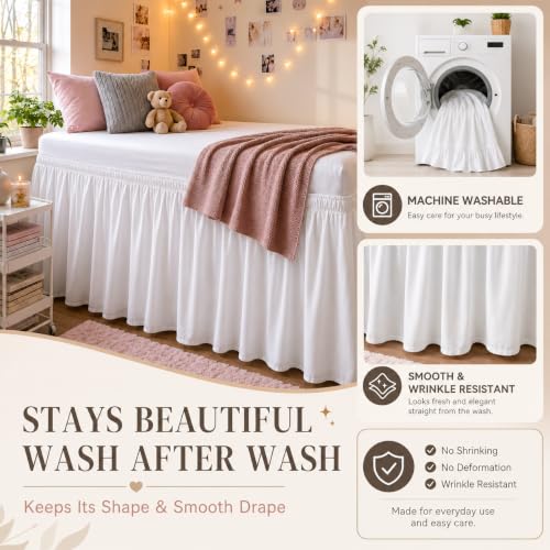 Twin XL Bed Skirt 32 Inch Drop - Soft Microfiber Elastic Wrap Around Dust Ruffle